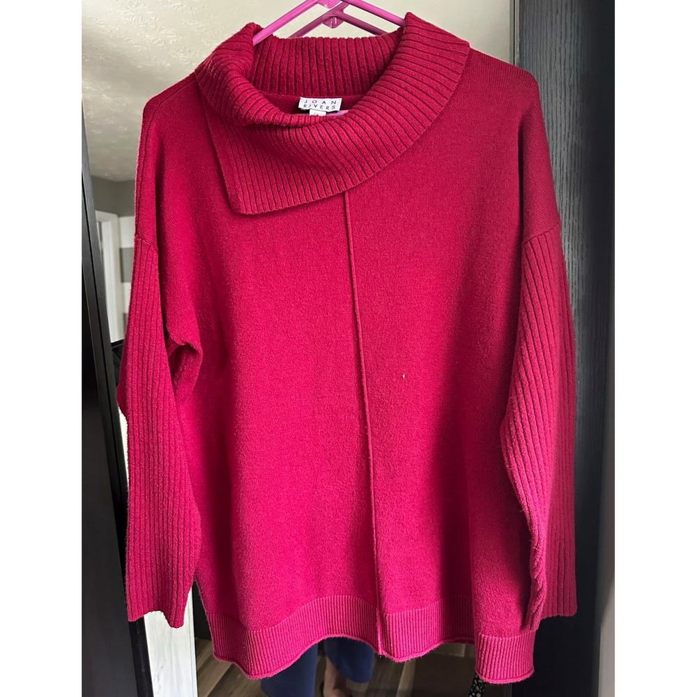 Joan Rivers Women's Burgundy Cowl Neck Ribbed Knit Pullover Sweater L